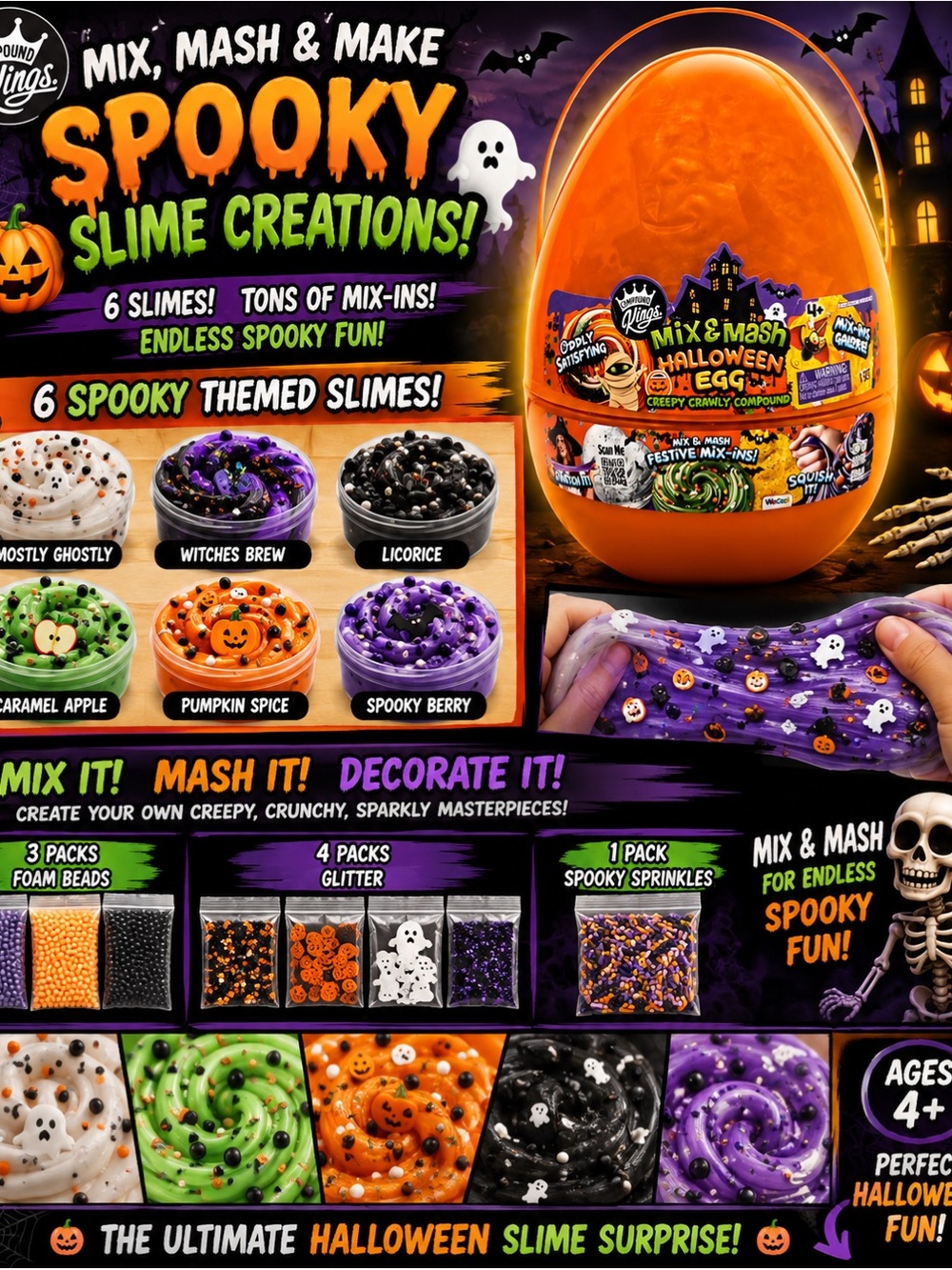 Mix & Mash Halloween Slime Egg - Orange Spooky Slime Kit